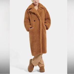 UGG Gertrude Long Teddy Faux Fur Coat Chestnut Brown NWT